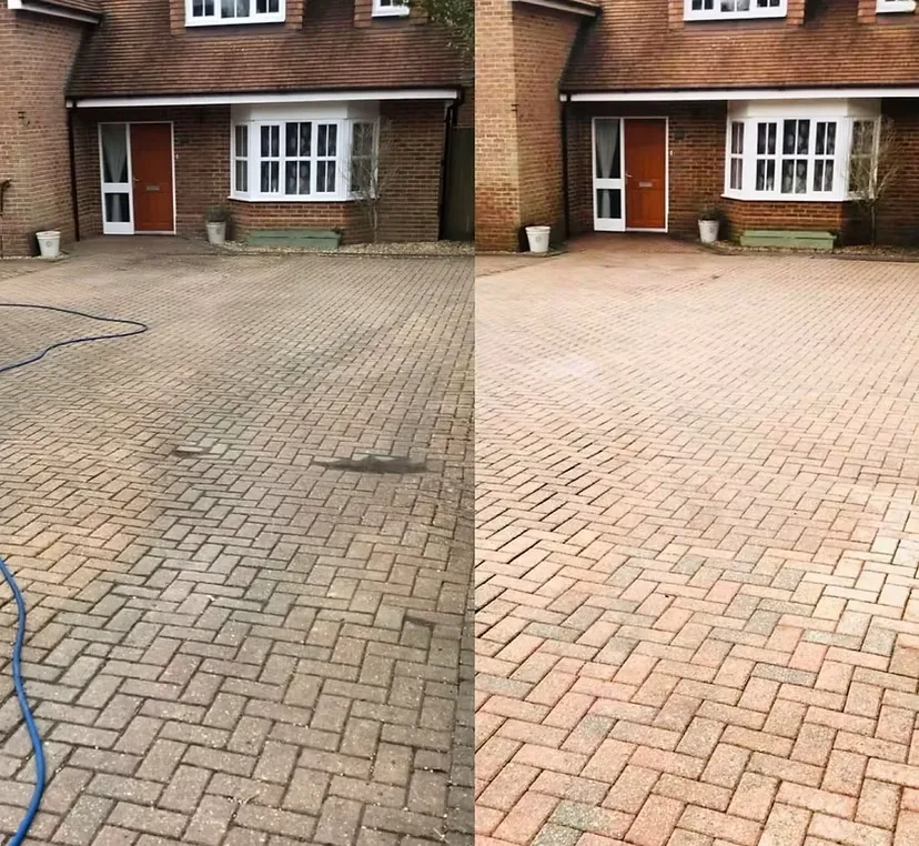 Before and after driveway pressure washing