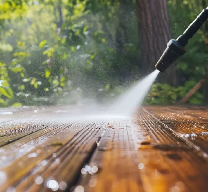 Pressure washing wooden decking